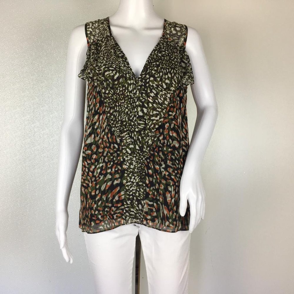 NWT Ramy Brook Women's Ruffle Blouse Animal Print Pullover Multicolor Sz M